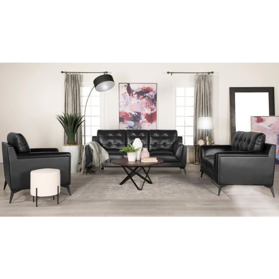 Upholstered Tufted Accent Chair with Track Arms in Black - HER Home Design Boutique